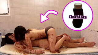 Chocolate slick sex in the bathroom on valentine&8217s day &8211 Japanese young couple&8217s real orgasm