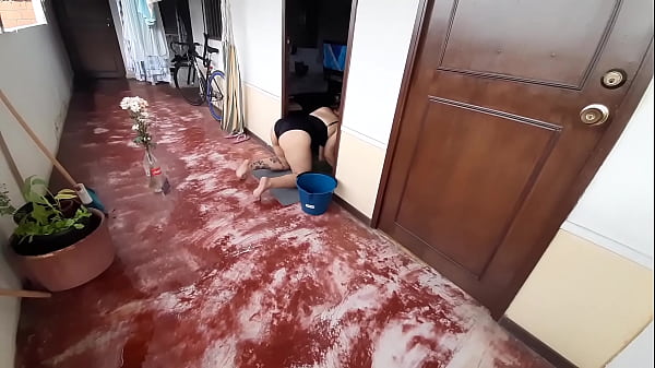 Encontré a la mamá de una amiga haciendo aseo con una posición muy provocativa y no pude resistirme en tocarla y follarla ella sabía que yo le haría éso